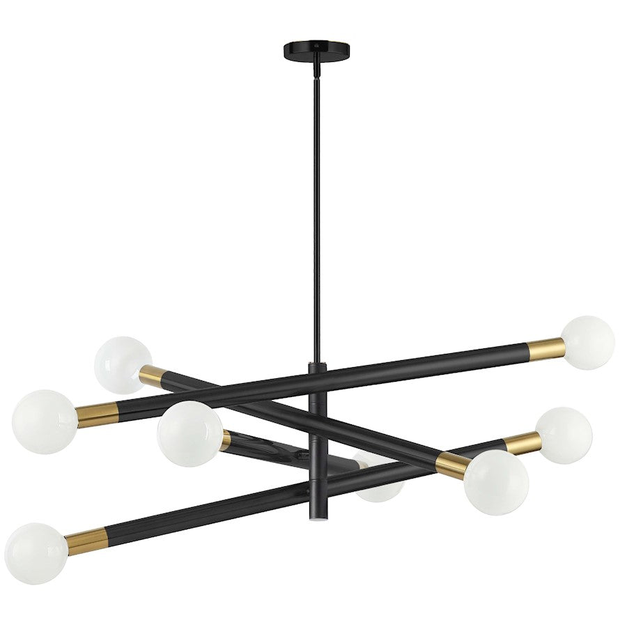 Dainolite Wand 36in 8-Light Linear Pendant | Modern Matte Black & Aged Brass Metal | Foyer & Kitchen Island | 36 x 36 x 19 in | Model WAN-398C-MB-AGB