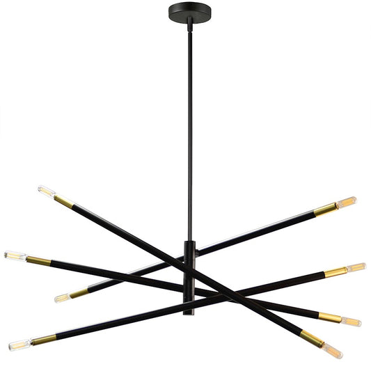 Dainolite Wand 36in 8-Light Pendant | Modern Matte Black and Aged Brass Metal | Kitchen Island & Dining Room | Model WAN-408P-MB-AGB