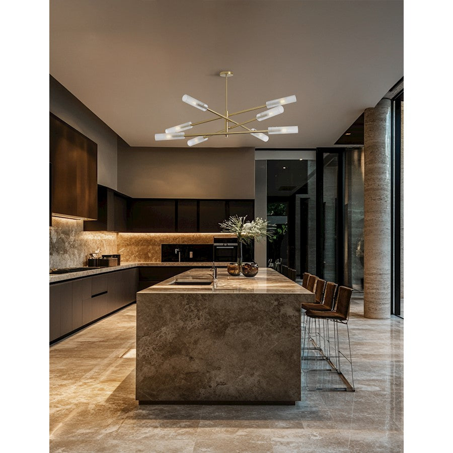 Dainolite Wand 47in 8-Light Pendant | Transitional Aged Brass and Frosted Glass | Kitchen Island & Dining Room | Model WAN-448C-AGB-FR
