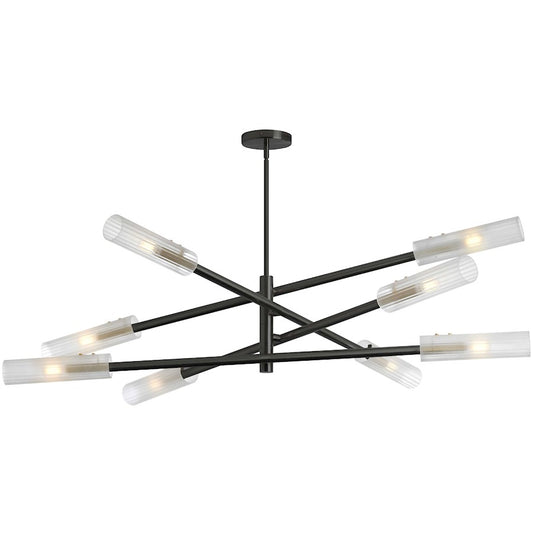 Dainolite Wand 47in 8-Light Pendant | Transitional Matte Black, Aged Brass and Frosted Glass | Kitchen Island & Dining | Model WAN-448C-MB-AGB-FR