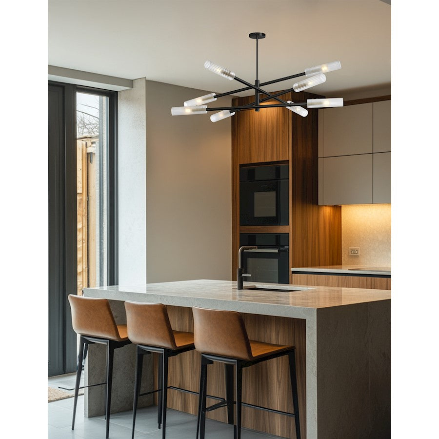 Dainolite Wand 47in 8-Light Pendant | Transitional Matte Black, Aged Brass and Frosted Glass | Kitchen Island & Dining | Model WAN-448C-MB-AGB-FR