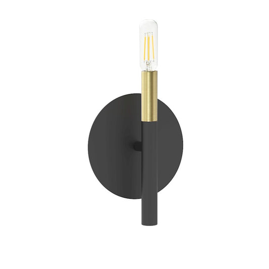 Dainolite Wand 1-Light Wall Sconce | Modern Matte Black and Aged Brass Metal | Hallway & Bedroom Accent | 6 x 5.75 x 8.5 in | Model WAN-91W-MB-AGB