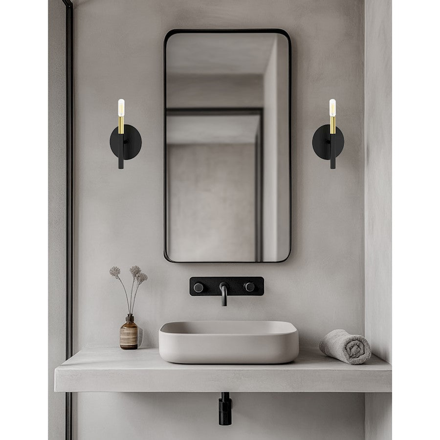 Dainolite Wand 1-Light Wall Sconce | Modern Matte Black and Aged Brass Metal | Hallway & Bedroom Accent | 6 x 5.75 x 8.5 in | Model WAN-91W-MB-AGB