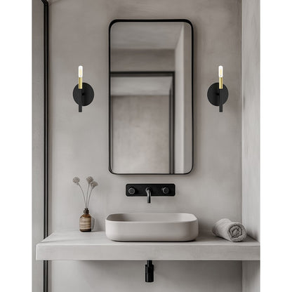 Dainolite Wand 1-Light Wall Sconce | Modern Matte Black and Aged Brass Metal | Hallway & Bedroom Accent | 6 x 5.75 x 8.5 in | Model WAN-91W-MB-AGB