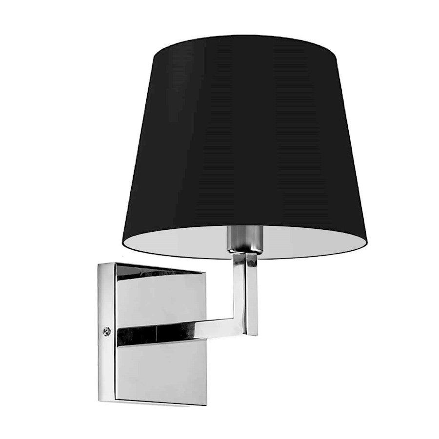 Dainolite Whitney 1-Light Wall Sconce | Modern Black Fabric and Polished Chrome Metal | Bedroom & Hallway Accent | 8.5 x 8 x 11 in | Model WHN-91W-PC-BK