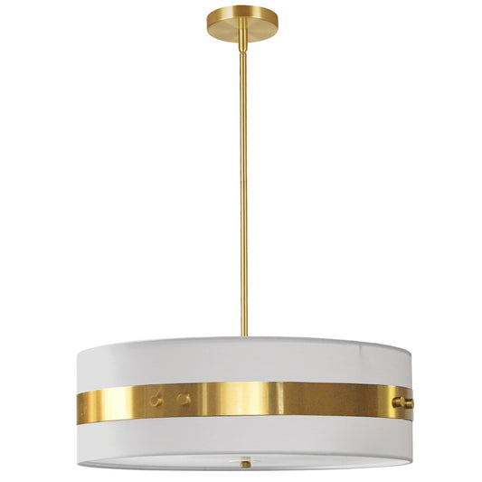 Dainolite Willshire 22in 4-Light Pendant | Transitional Aged Brass and White Fabric | Kitchen Island & Dining Room | Model WIL-224P-AGB-WH