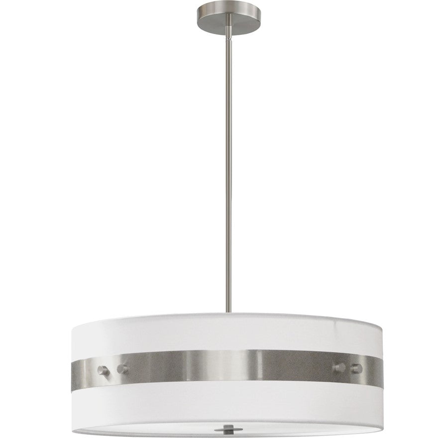 Dainolite Willshire 22in 4-Light Pendant | Transitional Satin Chrome and White Fabric Shade | Kitchen Island & Dining Room | 22 x | Model WIL-224P-SC-WH
