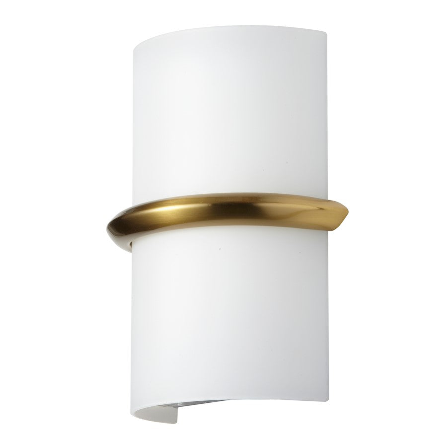 Dainolite Wallace 7in 1-Light LED Sconce | Contemporary Aged Brass and Opal White Glass | Bathroom & Hallway | 900 Lumens | Model WLC-914LEDW-AGB