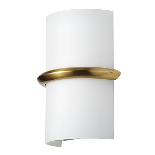 Dainolite Wallace 7in 1-Light LED Sconce | Contemporary Aged Brass and Opal White Glass | Bathroom & Hallway | 900 Lumens | Model WLC-914LEDW-AGB
