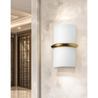 Dainolite Wallace 7in 1-Light LED Sconce | Contemporary Aged Brass and Opal White Glass | Bathroom & Hallway | 900 Lumens | Model WLC-914LEDW-AGB