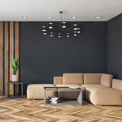 Dainolite Wilson 48in 20-Light Chandelier | Modern Matte Black and Frosted Acrylic | Dining Room & Foyer | 48 x 48 x 4.75 in | Model WLS-48140LEDC-MB