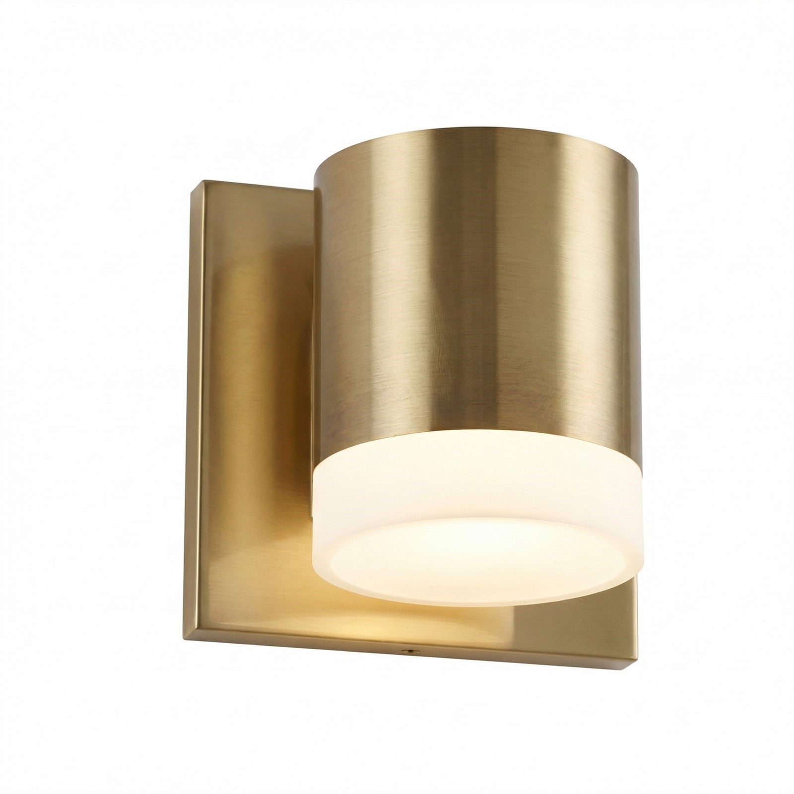 Dainolite Wilson 5in 1-Light Wall Sconce | Modern Aged Brass Metal and White Acrylic Shade | Bathroom & Hallway Accent | 4 x 4.75 x | Model WLS-57LEDW-AGB