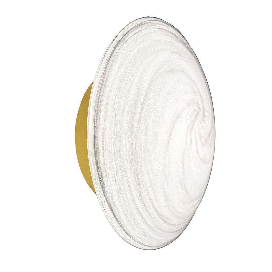 Dainolite Wenona 7in 1-Light Wall Sconce | Contemporary Aged Brass and White Swirl Glass | Bedroom & Office | Model WNA-75LEDW-AGB-SWL