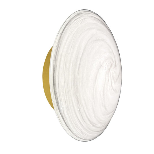 Dainolite Wenona 7in 1-Light Wall Sconce | Contemporary Aged Brass and White Swirl Glass | Bedroom & Office | Model WNA-75LEDW-AGB-SWL