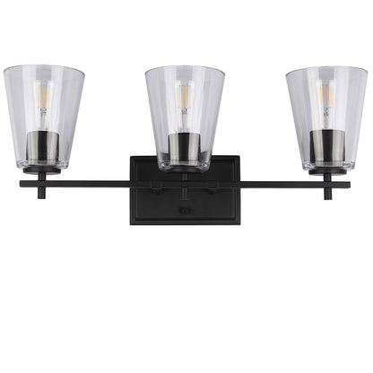 Dainolite Wenda 23in 3-Light Vanity Light | Transitional Matte Black and Clear Glass | Bathroom & Powder Room | 23 x 7 x 9.75 in | Model WND-233W-MB