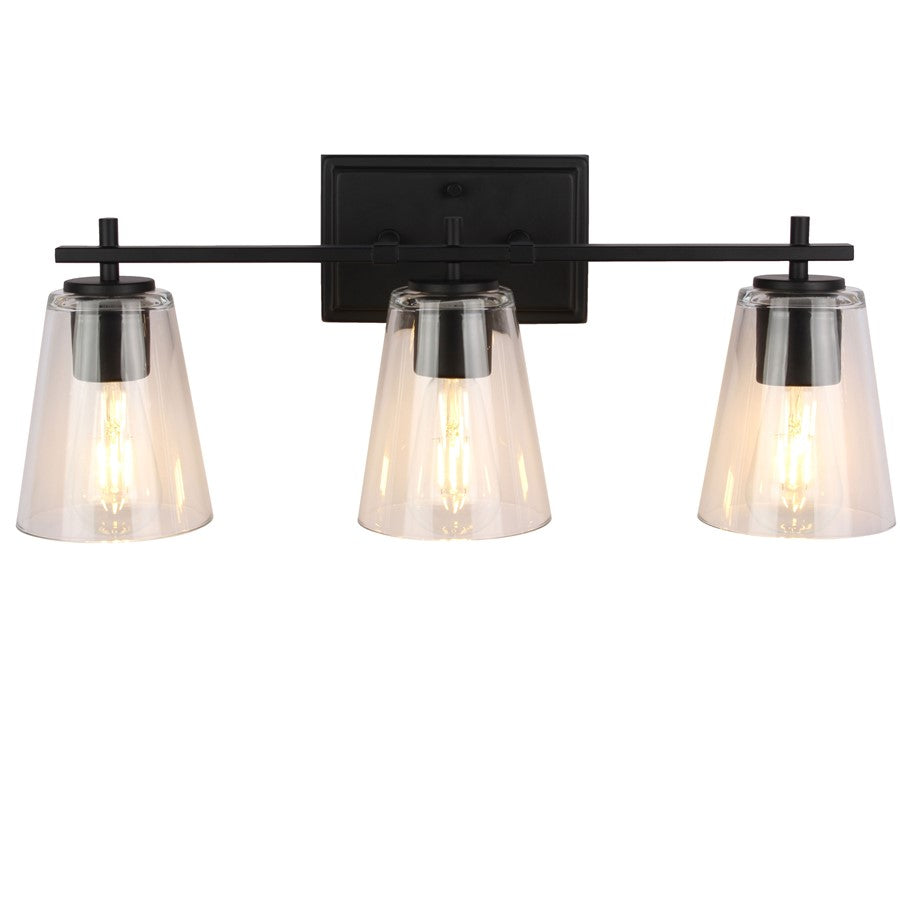 Dainolite Wenda 23in 3-Light Vanity Light | Transitional Matte Black and Clear Glass | Bathroom & Powder Room | 23 x 7 x 9.75 in | Model WND-233W-MB