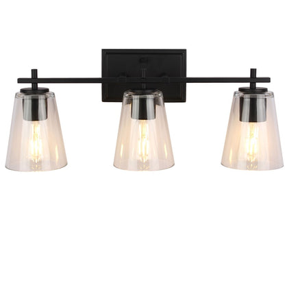 Dainolite Wenda 23in 3-Light Vanity Light | Transitional Matte Black and Clear Glass | Bathroom & Powder Room | 23 x 7 x 9.75 in | Model WND-233W-MB