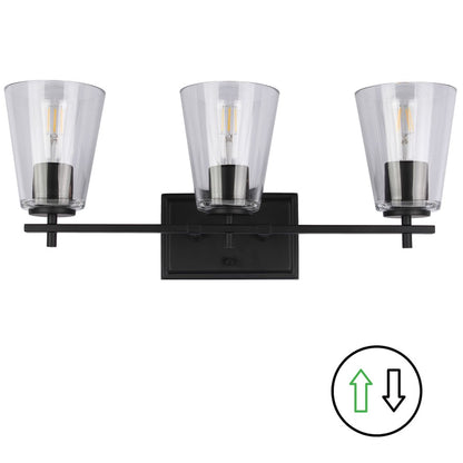Dainolite Wenda 23in 3-Light Vanity Light | Transitional Matte Black and Clear Glass | Bathroom & Powder Room | 23 x 7 x 9.75 in | Model WND-233W-MB