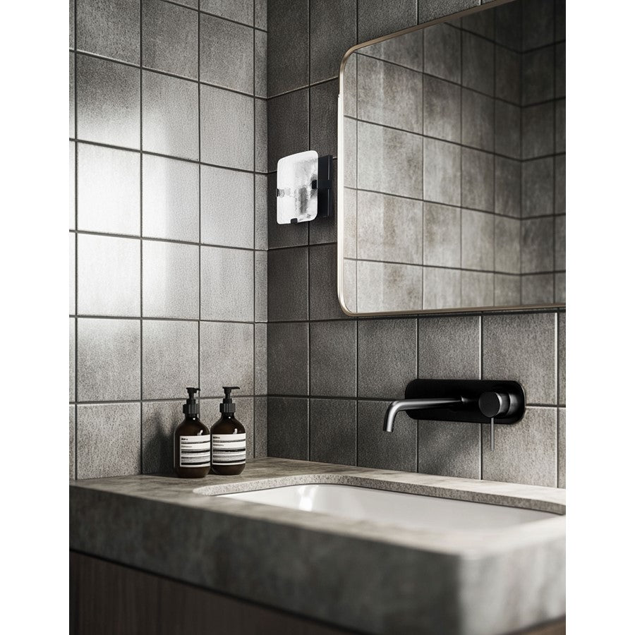 Dainolite Winnie 8in 1-Light Wall Sconce | Contemporary Matte Black and Clear Pattern Glass | Bedroom & Hallway Accent | Model WNE-81W-MB-CLR