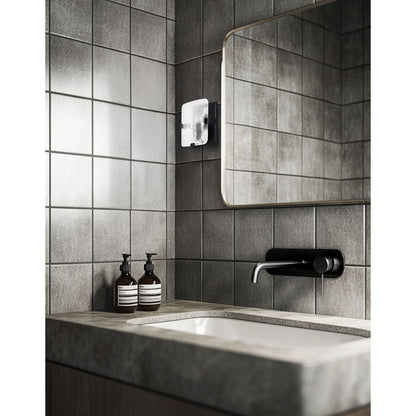 Dainolite Winnie 8in 1-Light Wall Sconce | Contemporary Matte Black and Clear Pattern Glass | Bedroom & Hallway Accent | Model WNE-81W-MB-CLR