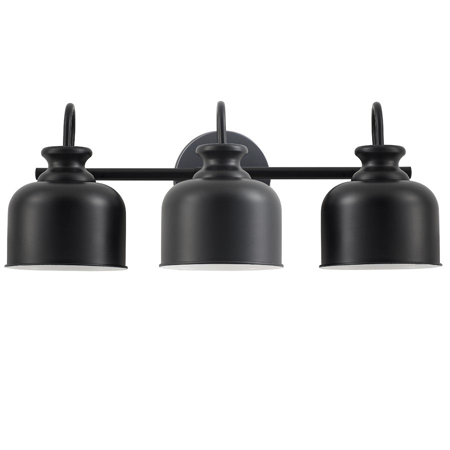 Dainolite Wrigley 21.5in 3-Light Vanity | Transitional Matte Black Metal | Bathroom & Powder Room | 7 x 21.5 x 8.25 in | Model WRG-213W-MB