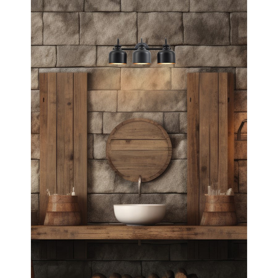 Dainolite Wrigley 21.5in 3-Light Vanity | Transitional Matte Black Metal | Bathroom & Powder Room | 7 x 21.5 x 8.25 in | Model WRG-213W-MB