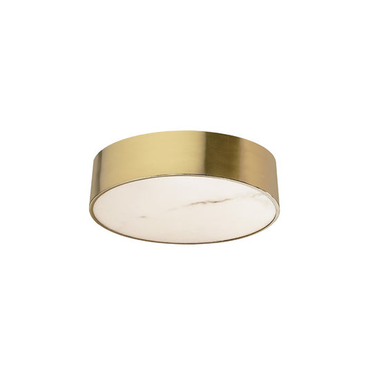 Dainolite Walsh 12in LED Flush Mount | Contemporary Aged Brass and Faux Alabaster | Bedroom & Living Room | 12 x 12 x 3.5 in | Model WSH-1220LEDFH-AGB