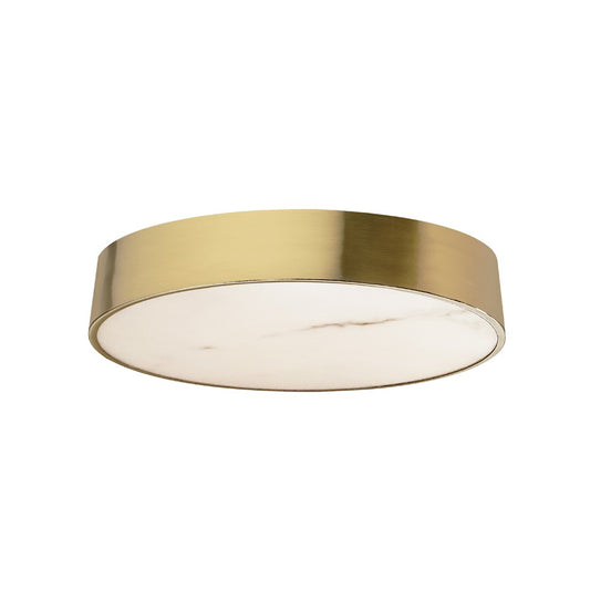 Dainolite Walsh 16in 1-Light Flush Mount | Contemporary Aged Brass and Alabaster Faux Alabaster | Bedroom & Hallway | Model WSH-1630LEDFH-AGB