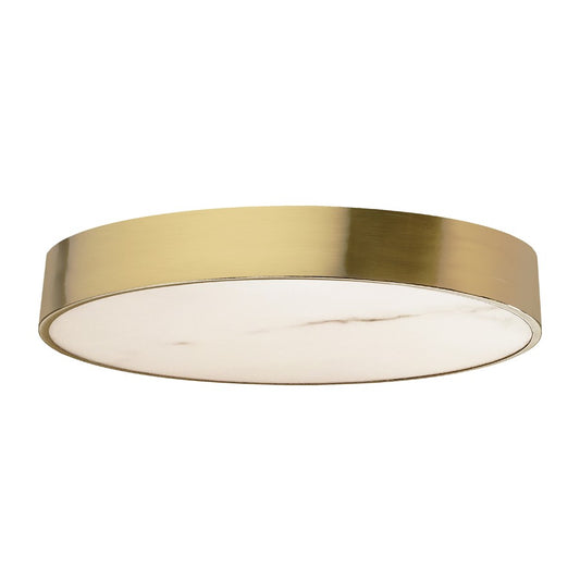 Dainolite Walsh 20in 1-Light LED Flush Mount | Contemporary Aged Brass and Alabaster Faux Alabaster | Living Room & Bedroom | Model WSH-2040LEDFH-AGB