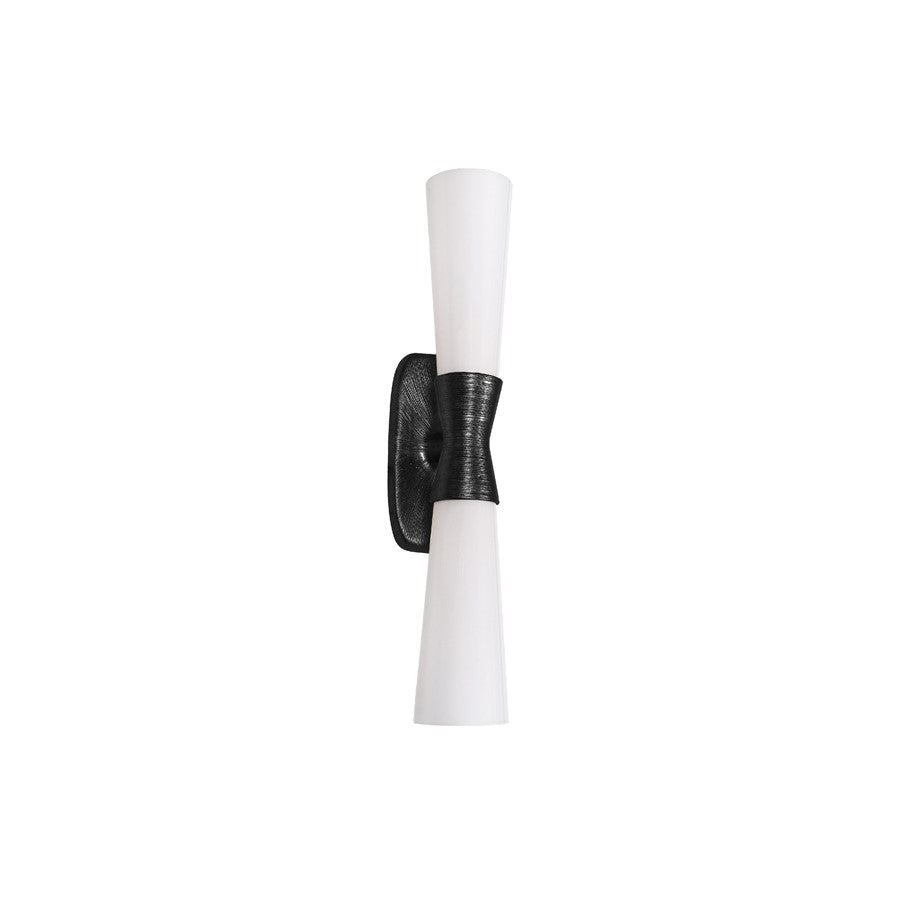 Dainolite Whitney 24in 2-Light Wall Sconce | Transitional Matte Black and White Glass | Hallway & Office | 4.75 x 5.25 x 24 in | Model WTY-192W-MB
