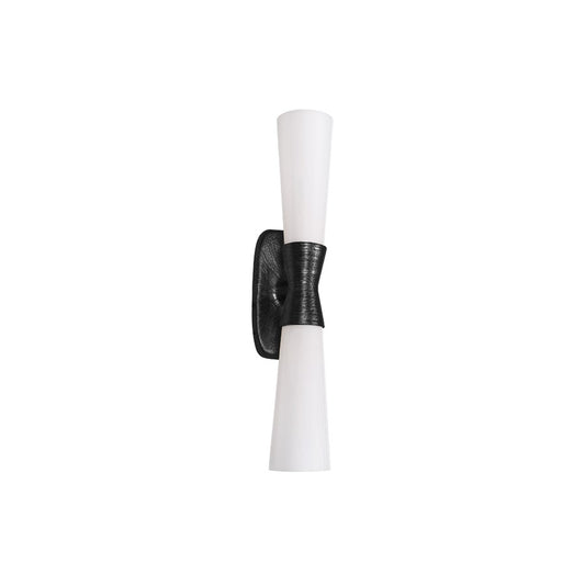 Dainolite Whitney 24in 2-Light Wall Sconce | Transitional Matte Black and White Glass | Hallway & Office | 4.75 x 5.25 x 24 in | Model WTY-192W-MB