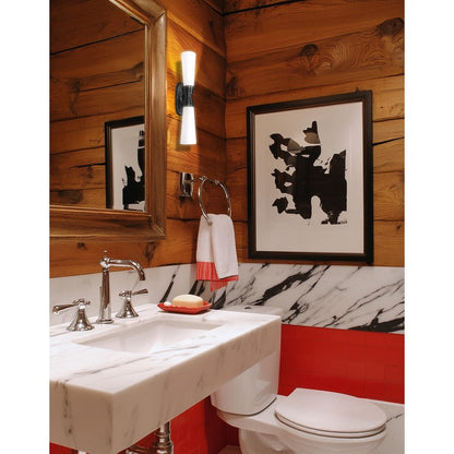 Dainolite Whitney 24in 2-Light Wall Sconce | Transitional Matte Black and White Glass | Hallway & Office | 4.75 x 5.25 x 24 in | Model WTY-192W-MB