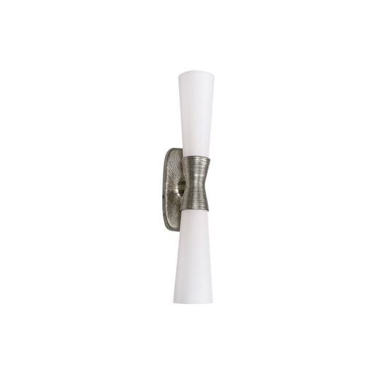 Dainolite Whitney 24in 2-Light Wall Sconce | Transitional Silver Plaster and White Glass | Hallway & Bathroom Ambient Light | 24 x | Model WTY-192W-SLV