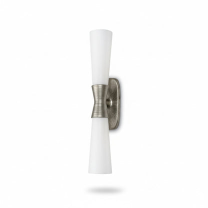 Dainolite Whitney 24in 2-Light Wall Sconce | Transitional Silver Plaster and White Glass | Hallway & Bathroom Ambient Light | 24 x | Model WTY-192W-SLV