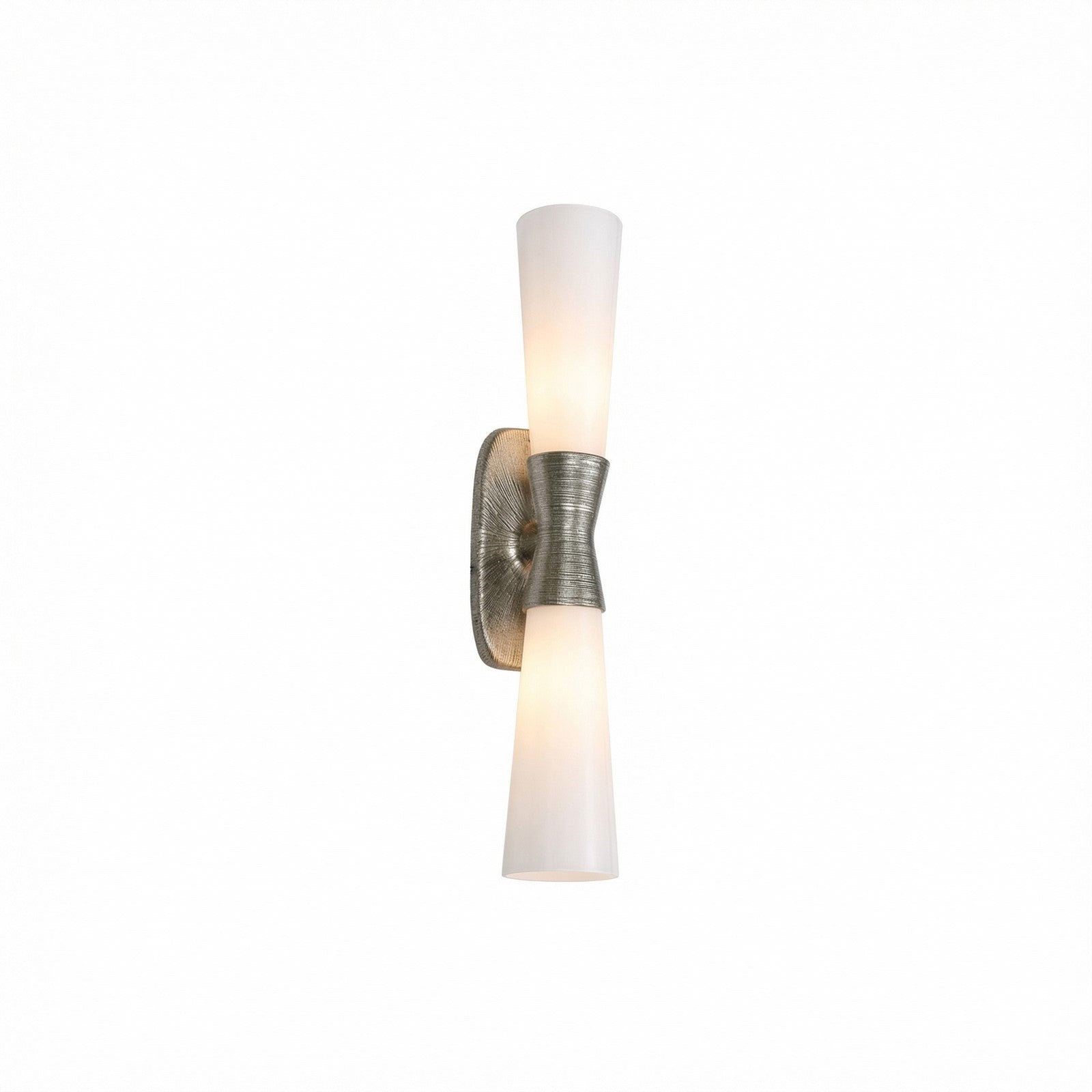 Dainolite Whitney 24in 2-Light Wall Sconce | Transitional Silver Plaster and White Glass | Hallway & Bathroom Ambient Light | 24 x | Model WTY-192W-SLV