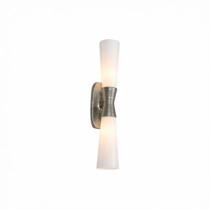 Dainolite Whitney 24in 2-Light Wall Sconce | Transitional Silver Plaster and White Glass | Hallway & Bathroom Ambient Light | 24 x | Model WTY-192W-SLV