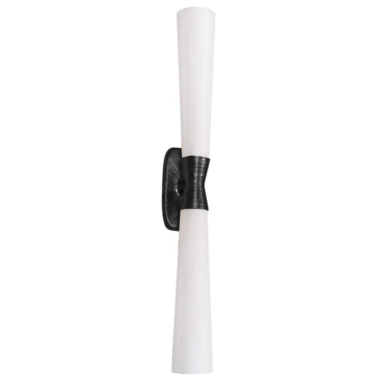 Dainolite Whitney 31.5in 2-Light Wall Sconce | Transitional Matte Black and White Glass | Hallway & Office | 6 x 7 x 31.5 in | Model WTY-312W-MB