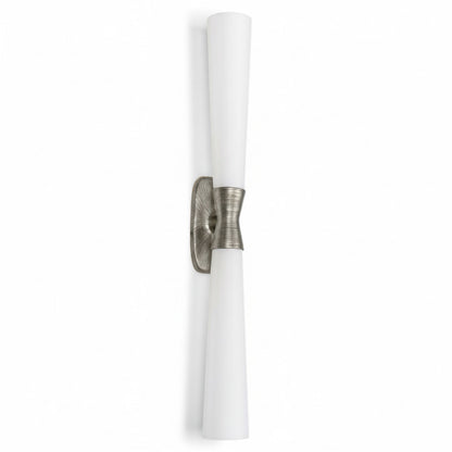 Dainolite Whitney 31.5in 2-Light Wall Sconce | Transitional Silver Plaster and White Glass | Hallway & Bathroom Accent | 31.5 x 4.75 | Model WTY-312W-SLV