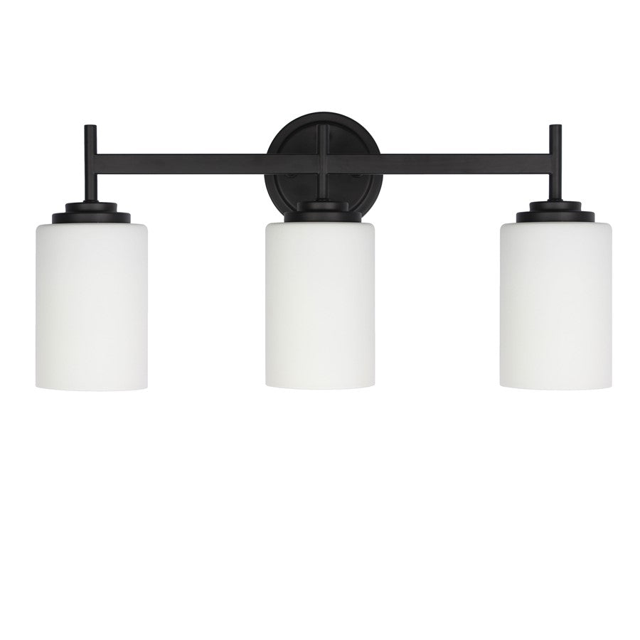 Dainolite Wynona 22.5in 3-Light Vanity Light | Contemporary Matte Black and Opal White Glass | Bathroom & Powder Room | Model WYN-223W-MB