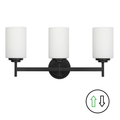 Dainolite Wynona 22.5in 3-Light Vanity Light | Contemporary Matte Black and Opal White Glass | Bathroom & Powder Room | Model WYN-223W-MB