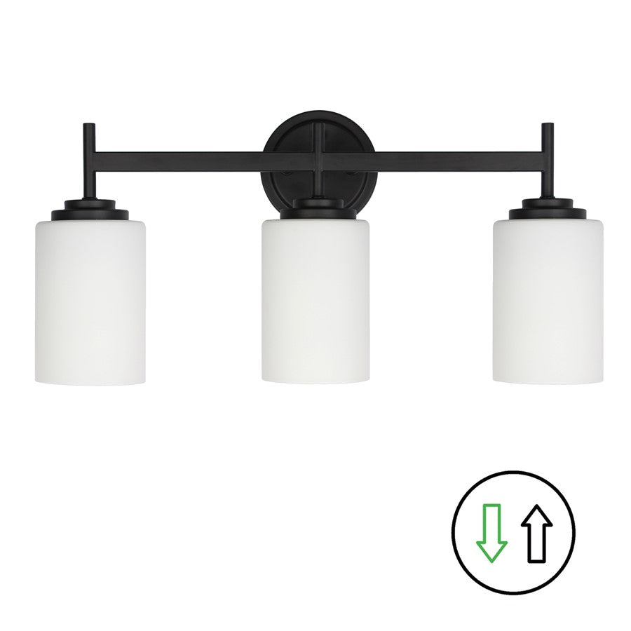Dainolite Wynona 22.5in 3-Light Vanity Light | Contemporary Matte Black and Opal White Glass | Bathroom & Powder Room | Model WYN-223W-MB