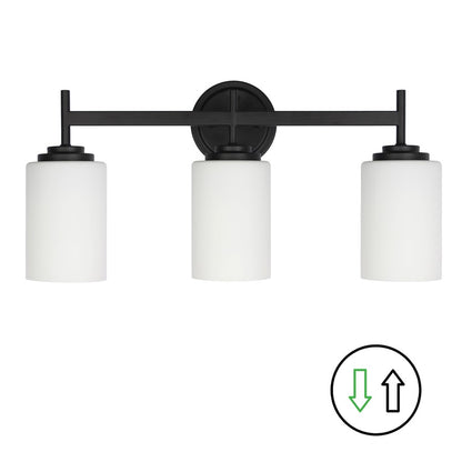 Dainolite Wynona 22.5in 3-Light Vanity Light | Contemporary Matte Black and Opal White Glass | Bathroom & Powder Room | Model WYN-223W-MB