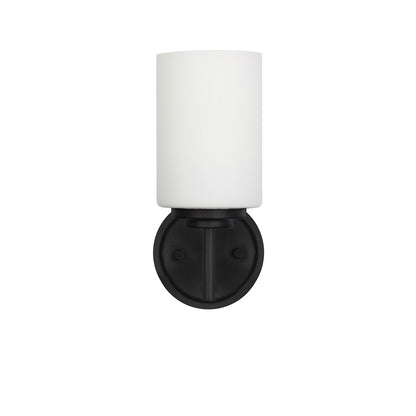 Dainolite Wynona 11in 1-Light Wall Sconce | Contemporary Matte Black and Opal White Glass | Bathroom & Powder Room Vanity | Model WYN-51W-MB