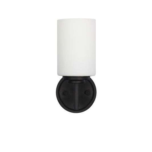 Dainolite Wynona 11in 1-Light Wall Sconce | Contemporary Matte Black and Opal White Glass | Bathroom & Powder Room Vanity | Model WYN-51W-MB