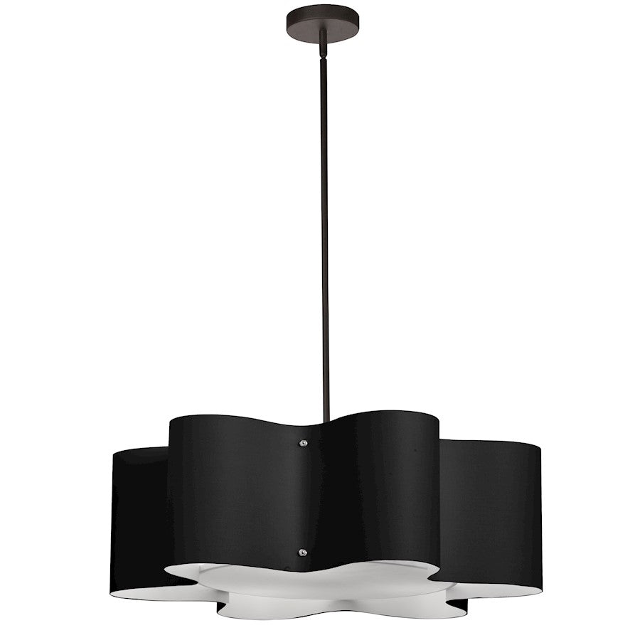 Dainolite Zulu 24in 3-Light Wave Drum Pendant | Modern Matte Black Fabric and Black Fabric Shade | Kitchen Island & Dining Room | Model ZUL-243-MB-BLK