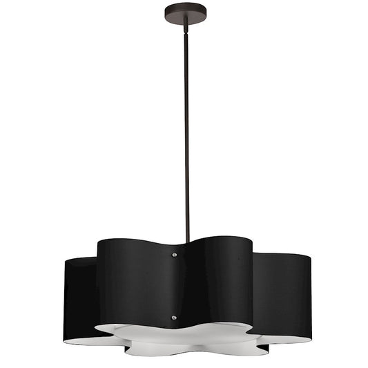 Dainolite Zulu 24in 3-Light Wave Drum Pendant | Modern Matte Black Fabric and Black Fabric Shade | Kitchen Island & Dining Room | Model ZUL-243-MB-BLK