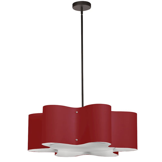 Dainolite Zulu 24in 3-Light Wave Drum Pendant | Modern Red Fabric and Matte Black | Kitchen Island & Dining Room | 24 x 24 x 8 in | Model ZUL-243-MB-RED