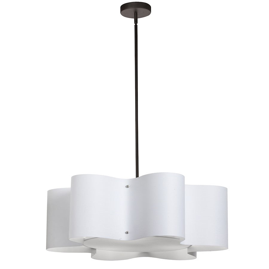 Dainolite Zulu 24in 3-Light Wave Drum Pendant | Modern Matte Black and White Fabric | Kitchen Island & Dining Room | 24 x 24 x 8 in | Model ZUL-243-MB-WHT
