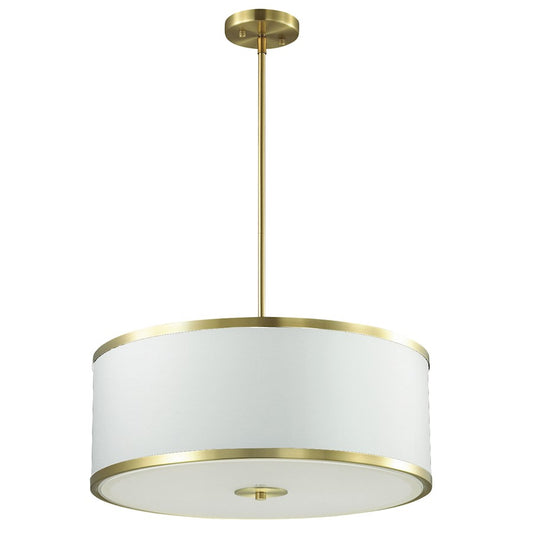 Dainolite Zuri 20in 4-Light Pendant | Aged Brass Metal and White Fabric Shade | Kitchen Island & Dining Room | 20 x 20 x 8 in | Model ZUR-402P-AGB-WH