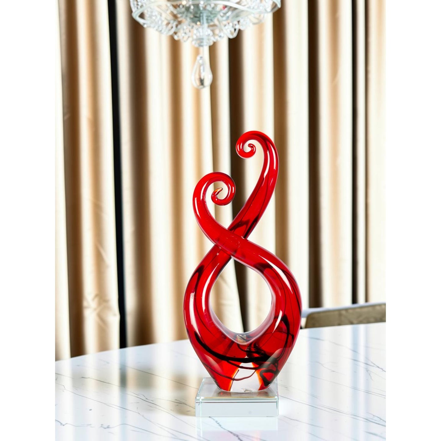 Dale Tiffany Crimson Infinity Handcrafted Art Glass Sculpture | Contemporary Red & Black Curved Design | Living Room & Office Display | Model AS26034